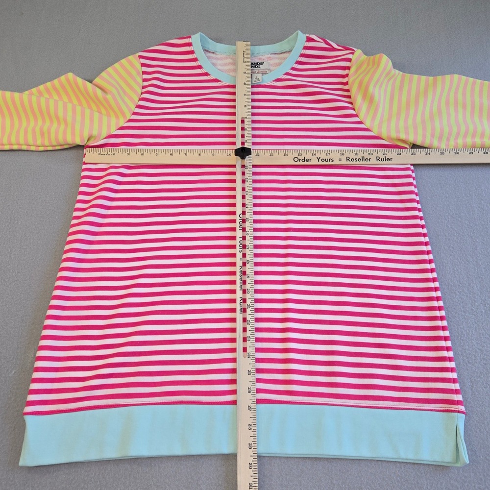 Lands' End Sweatshirt Womens L Pink Yellow Striped Colorblock Serious Sweats - Picture 6 of 6